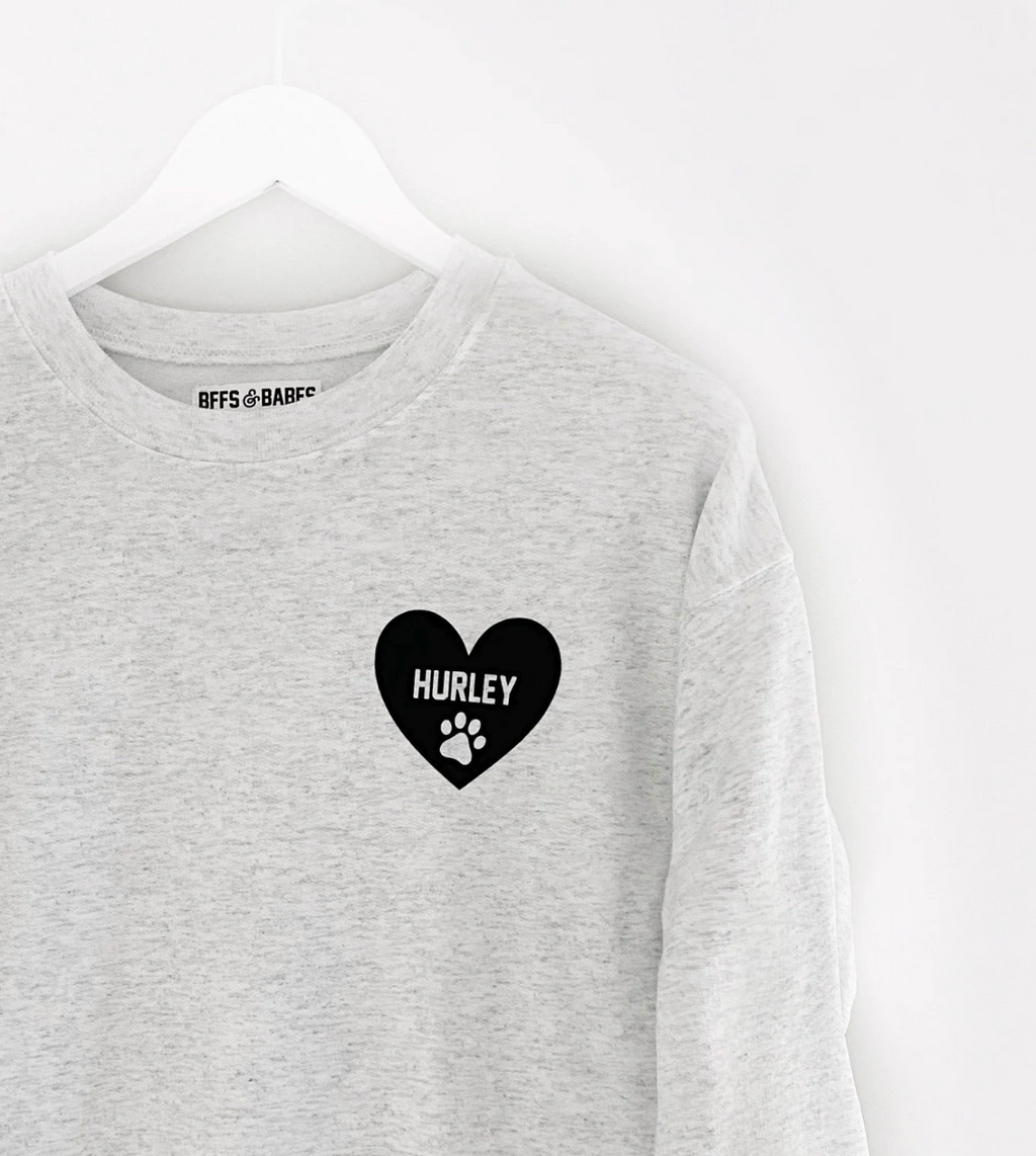 HEART U MOST ♡ gray sweatshirt with personalized heart paw print