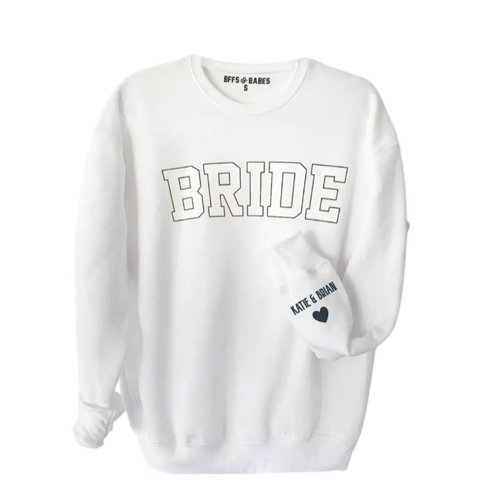 LOVE ON THE CUFF ♡ white bride sweatshirt with personalized cuff